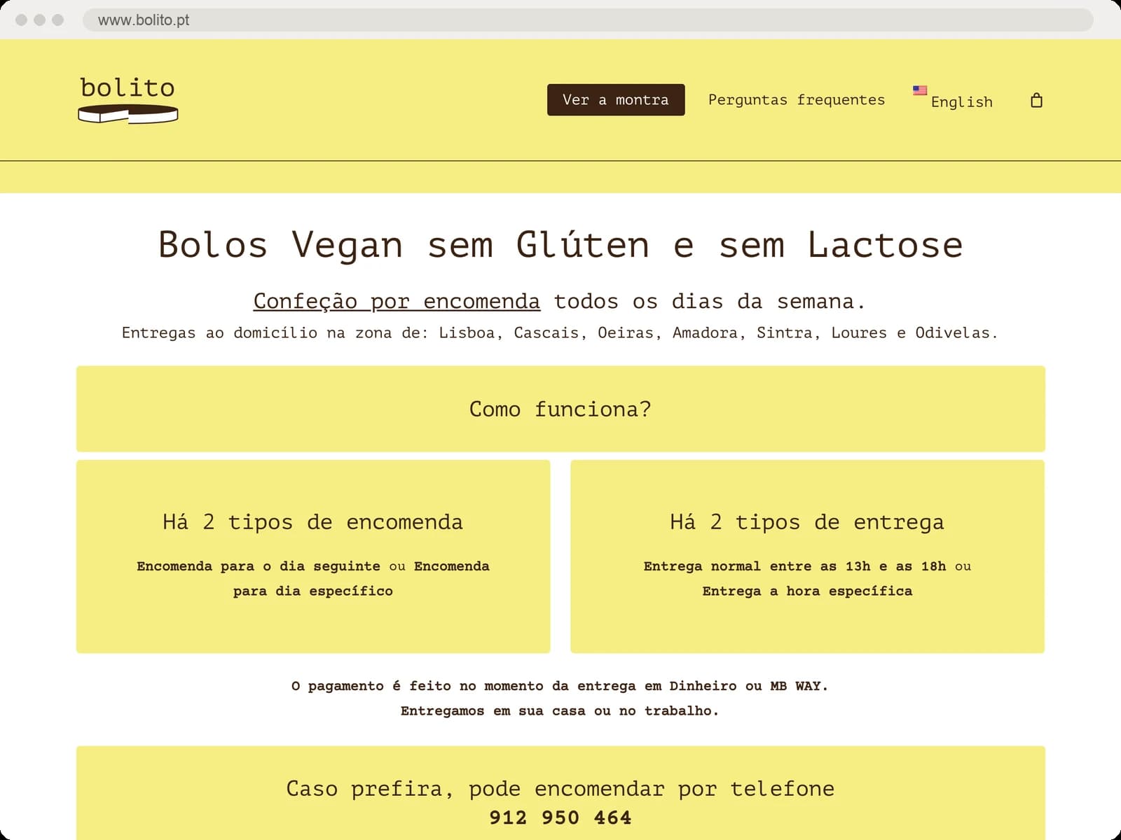 Página inicial da loja online Bolito