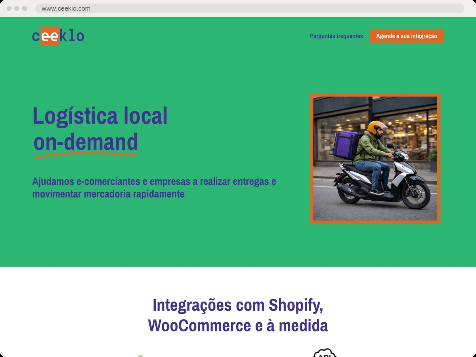 Página inicial da Ceeklo, logística local on-demand