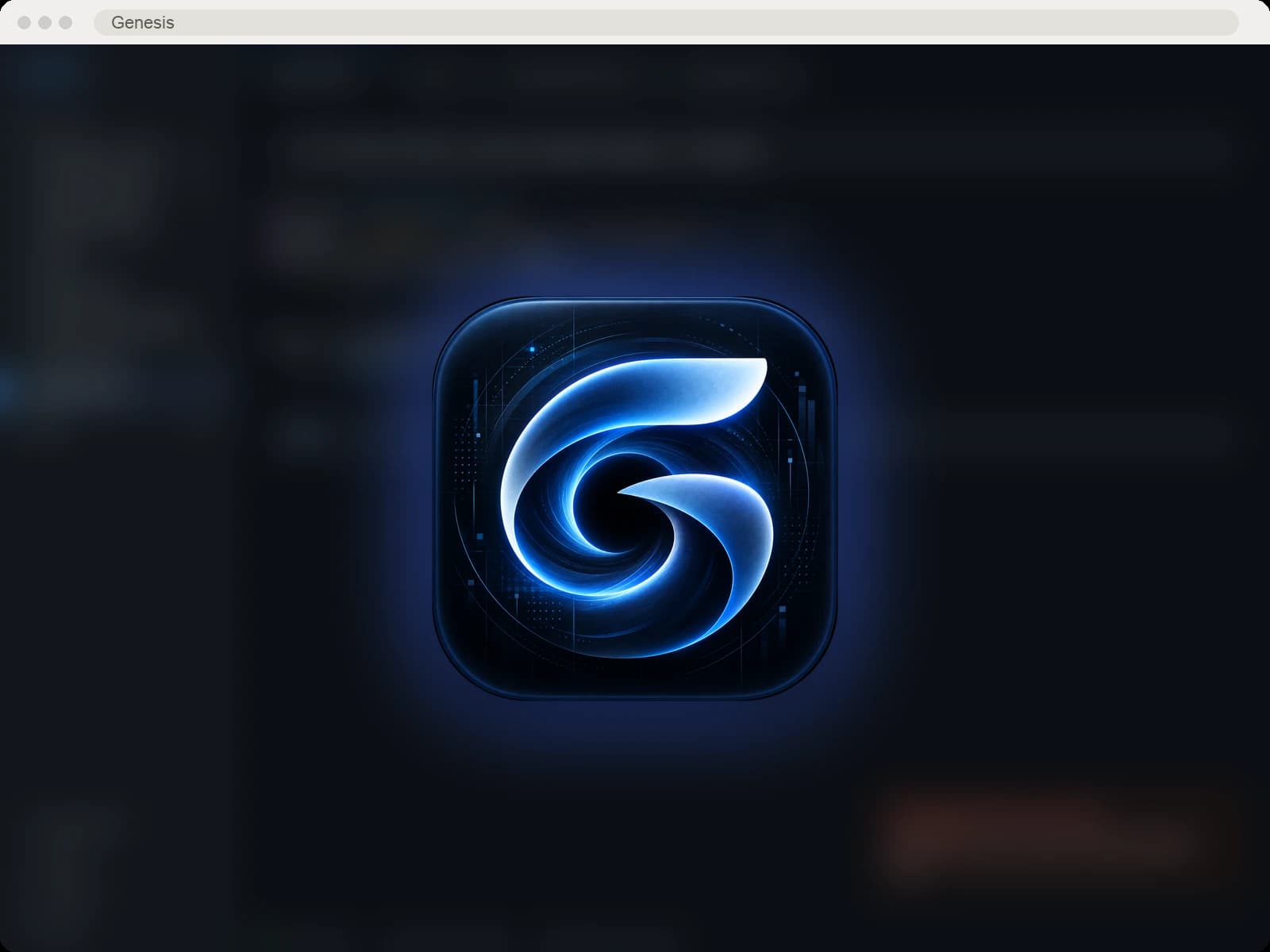 Logótipo do Genesis sobre o ecrã da aplicação desfocado