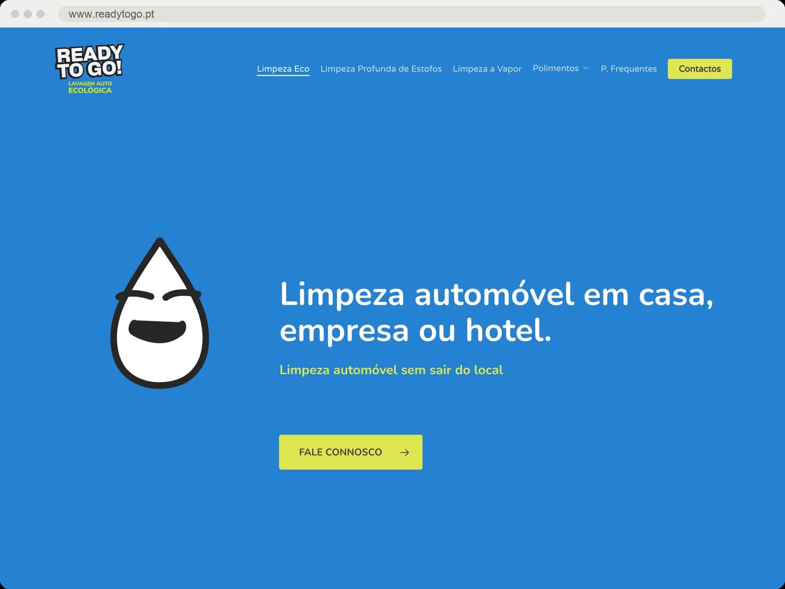 Página inicial da Ready to Go, lavagem automóvel ecológica